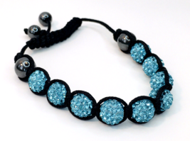 Sparkling Light Aqua Blue &amp; Black Shamballa Bracelet - £9.74 GBP