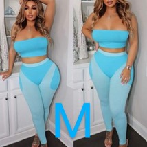 Blue Two Piece Tube Top &amp; Ribbed Leggings Fashion Set ~ SIZE M - £40.93 GBP