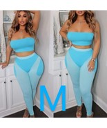 Blue Two Piece Tube Top &amp; Ribbed Leggings Fashion Set ~ SIZE M - $71.45 CAD