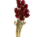 Signed W Vintage Dozen Red Roses on Gold Tone Stems Brooch Pin 2 1/8&quot; X ... - $19.75