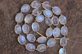 Natural 24 Pieces faceted fancy drilled white rainbow moonstone oval beads 8 x 1 - £63.20 GBP