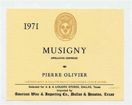 Pierre Olivier 1971 Musigny Wine Label - $7.92
