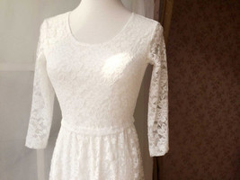 Ivory White Lace Boho Dress Women Plus Size long Sleeve Easy Fitted Lace Dress image 6