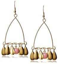 USA Made Gemelli Gold Glitter Fringe Chandelier Earring Pink Quartz Gemstone NWT - £17.67 GBP