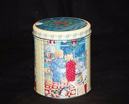 Old Vintage Advertising Ad Waiting on Santa Claus Metal Litho Tin Can Canister - $9.89