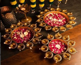 3 Pieces Set Traditional Iron Beautiful Handcrafted Diya Urli Bowl CHRISTMAS - £68.36 GBP