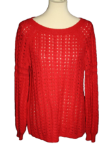Ann Taylor Loft Women&#39;s Open Knit Crochet Sweater Size Medium M Red - £14.22 GBP