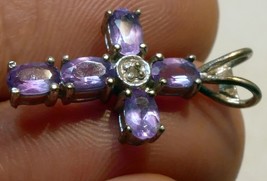 Purple Cubic Zirconia Crucifix Cross Pendant 925 silver sterling vintage - $33.06