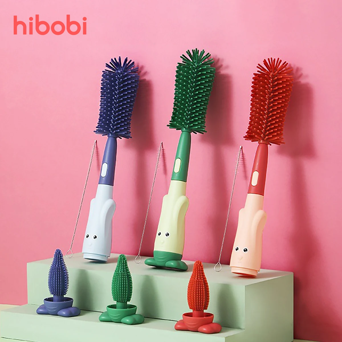 Play hibobi Bottle Brush 3PCS 360 Degree Baby Silicone Cup Bottle Cleaning Brush - £23.17 GBP