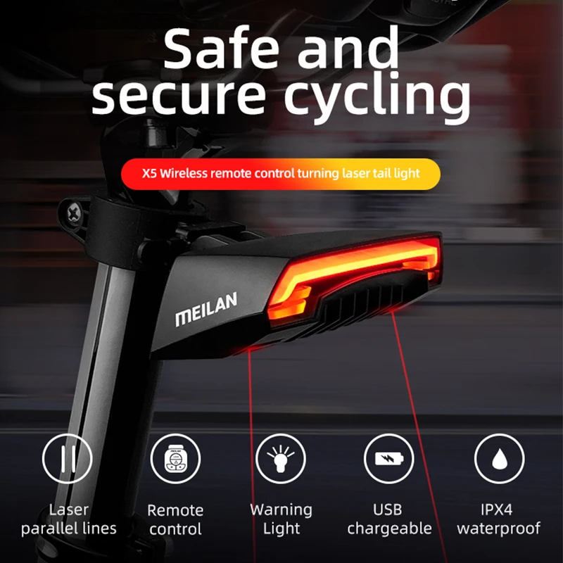 MEILAN X5 Bike Light Smart USB LED Wireless Remote Control Bicycle Rear Light - £47.54 GBP+
