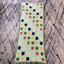 Handmade Crochet Afghan End of Bed Blanket Green 28 X 68 Vtg - £23.45 GBP