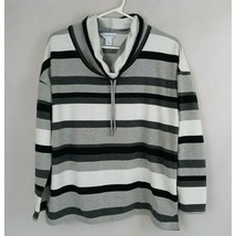 Liz Claiborne Women&#39;s Black, Gray, &amp; White Striped Turtleneck Hoodie Siz... - $14.50