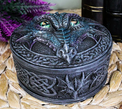 Celtic Blue Midnight Dragon Face With Rolling Eyes Decorative Box Figurine - £22.13 GBP