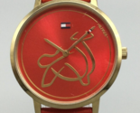 Tommy Hilfiger Watch Women Gold Tone Red Dial 35mm Leather Band New Battery - $34.64