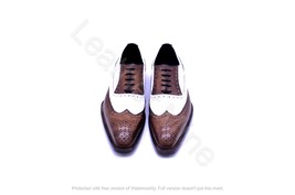 Men&#39;s Handmade Two Tone Wingtip Brogue Leather Dress Shoes For Men - $140.98