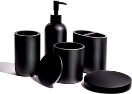 Premium 5 Pcs Matte Black Bathroom Accessories Set Complete. Black Bathroom Deco - £35.16 GBP