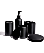Premium 5 Pcs Matte Black Bathroom Accessories Set Complete. Black Bathr... - £34.35 GBP