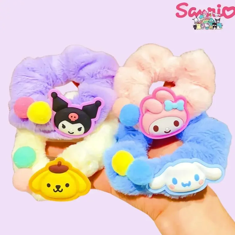 4pcs Sanrio Plush Cute Hair Ring Rubber Band Kuromi Melody  Autumn and Winter - £11.70 GBP