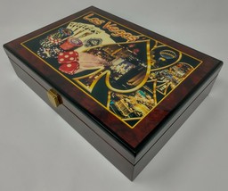 Las Vegas design Wood Poker Chip Case : with 200 Celebrity Poker Showdow... - £62.94 GBP