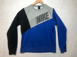 Nike Crew Neck Sweatshirt Spellout Logo 584953 Colorblock Gray Blue Mens... - $24.49