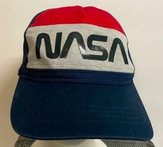 NASA Trucker Snapback Hat Cap Blue Red &amp; Grey Worm LOGO  Adjustable Pre-Owned - £7.75 GBP