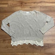 Pins &amp; Needles Oatmeal Brown Pullover Sweater Lace Trim Womens Size Medium - £14.24 GBP