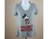 Disney Women&#39;s V-neck T-shirt Size XS Gray Mickey Mouse TK9 - $8.41