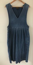 Vtg 90s Eddie Bauer Blue Denim Jean Cottage Core Overall Modest Dress M 36&quot; - £31.44 GBP