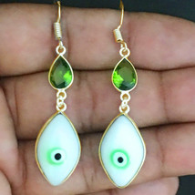 925 Sterling Silver Eye Shell &amp; Peridot Gold / Rose Gold Plated Earrings - £19.13 GBP+