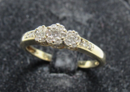 Zale&#39;s IKS 10K Yellow Gold 23 Diamond 3 Halo Engagement Ring Sz 7 Women&#39;s .57ct - £159.83 GBP
