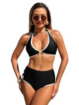 Trendy Tron Women&#39;s Bikini Set, Black &amp; White, High Waist, Minimalist, S-XL - $28.42