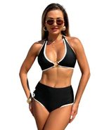 Trendy Tron Women&#39;s Bikini Set, Black &amp; White, High Waist, Minimalist, S-XL - $529.38 MXN