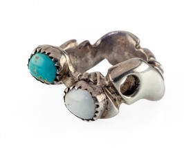 Unique Artisan Opal &amp; Turquoise  Sterling Silver Band Ring Size 10.25 - £142.88 GBP