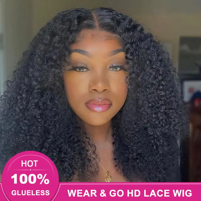 Wear Go Glueless Wig Short Bob Human Hair HD Lace Front Wigs Kinky Curly P - £60.39 GBP+