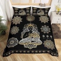 Mandala Buddha Duvet Cover Set Queen Size Exotic Ethnic Bohemian Bedding Set Gol - £59.33 GBP