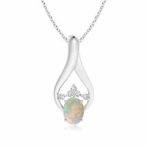 ANGARA Oval Opal Wishbone Pendant with Diamond Accents in 14K Solid Gold - £667.10 GBP