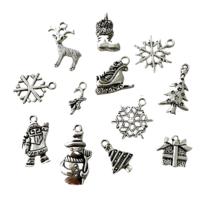 12 Assorted Christmas Charms Silver Snowman Snowflake Stocking Reindeer Tree - £3.94 GBP