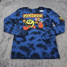 Pac-Man Tie Dye Long Sleeve Crew T-Shirt Gaming Graphic Tee Blue Black Size Med - £28.56 GBP