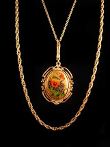 Victorian Cameo Necklace - 24kt gold foil chandelier pendant - vintage reverse p - £139.45 GBP