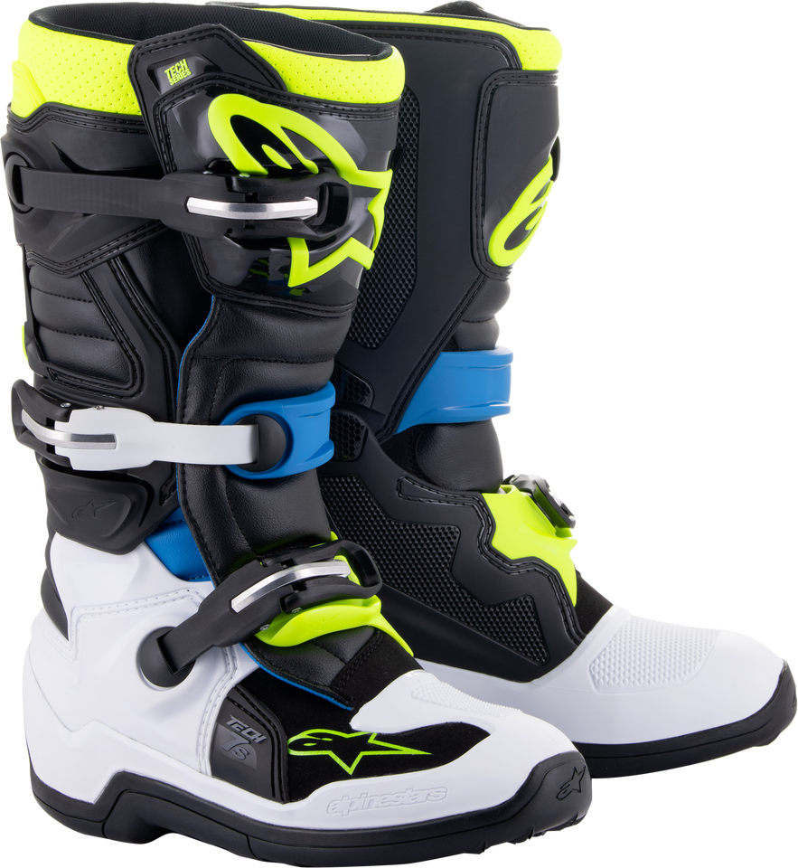 Alpinestars Mens MX Offroad Tech 7S Boots Black/Enamel Blue/Fluo Yellow 6 - $259.95
