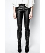 Zadig &amp; Voltaire Phlame Froissé Trousers Crinkle Leather Pants $898 Sz E... - $624.56 CAD