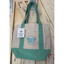 Trader's Joe Mini Tote Pastel Mint Green and Cream Canvas NWT - $15.84