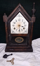 ANTIQUE WATERBURY FALMOUTH Cottage CLOCK WITH KEY One Tower Needs Restor... - $130.89