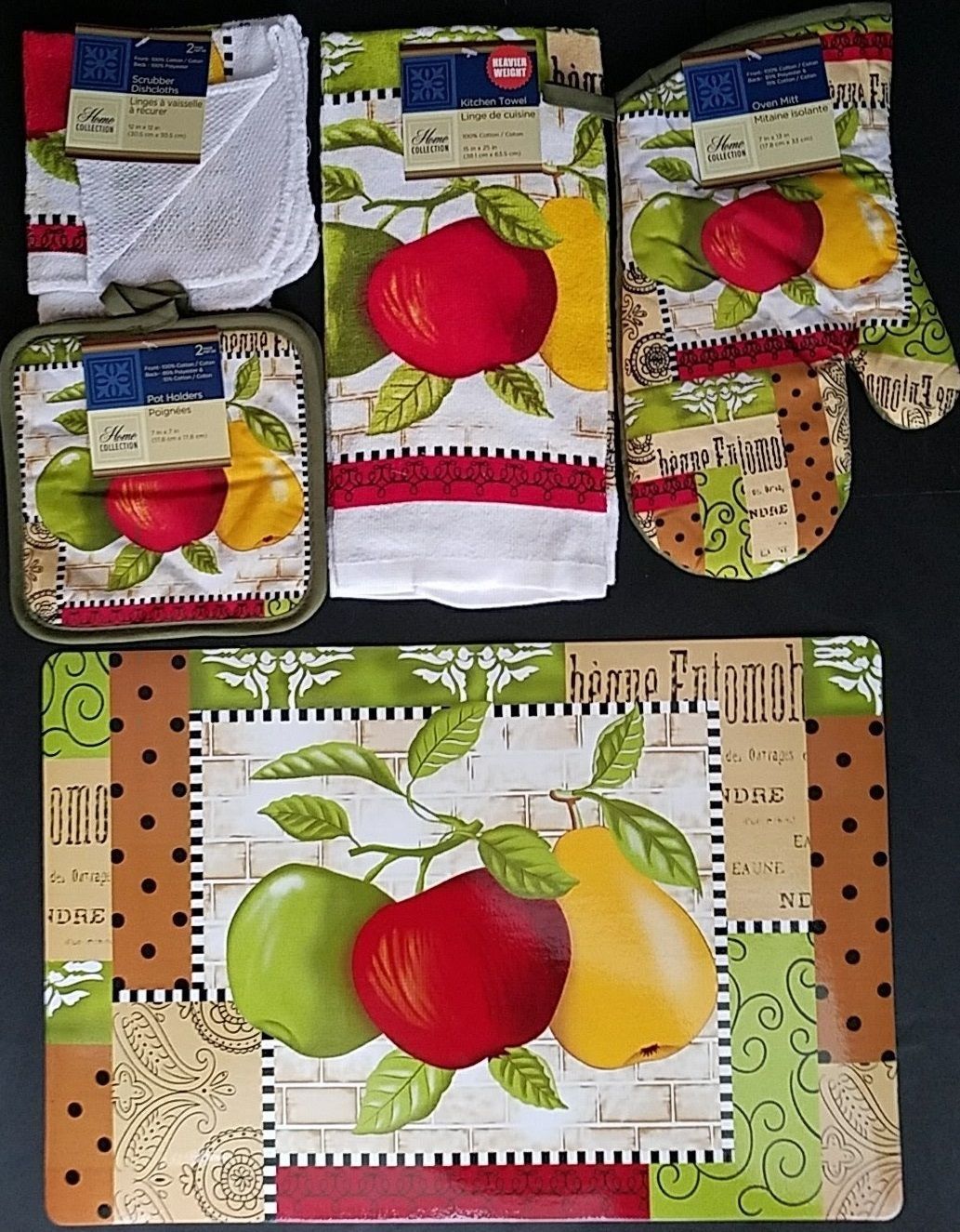 Kitchen Two Apples &amp; Pear  Linen Theme Towel Oven Mitt Potholders, Selec... - $3.46+