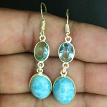 Larimar &amp; Topaze Bleu Goutte Pendantes Earrings IN Rhodium/Rose/ Plaqué Or - £20.42 GBP+