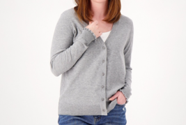 Candace Cameron Bure Surfside Button-Front V-Neck Cardigan- Grey Heather, 1X - £20.23 GBP