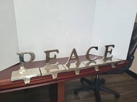 Christmas Stocking Holder Set PEACE stainless Metal Holiday Mantle displ... - $18.69