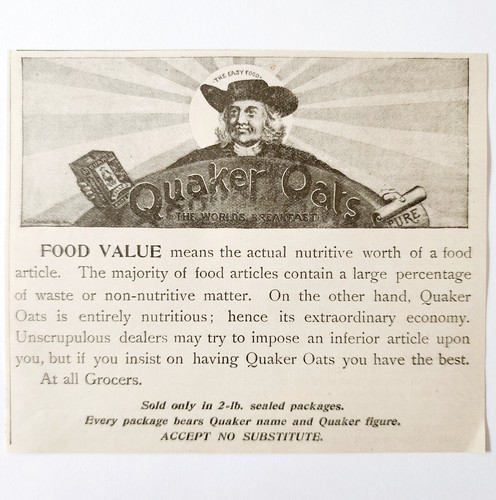 Quaker Oats The World&#39;s Breakfast 1897 Advertisement Victorian Cereal AD... - $19.99