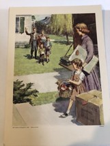 1961 Vintage Church Lithograph Visiting New Neighbors 12 1/2” Tall - $7.91