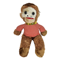 Vintage Ramona Toy Corp Brown Monkey Red Polka Dot Shirt Stuffed Animal Plush - £37.39 GBP